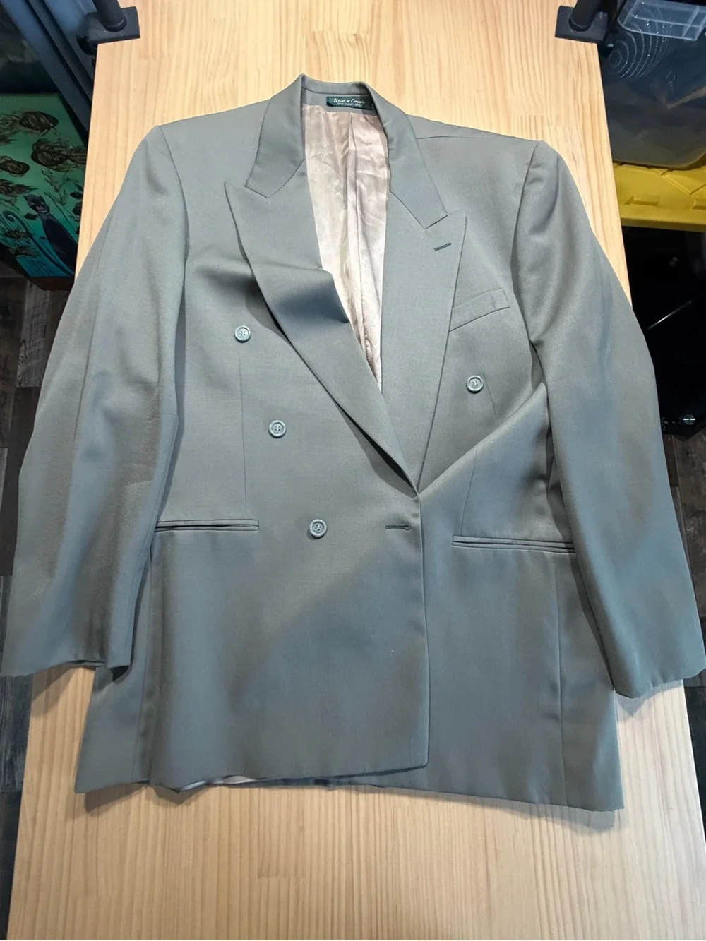 Double-Breasted Blazer in Olive Green W